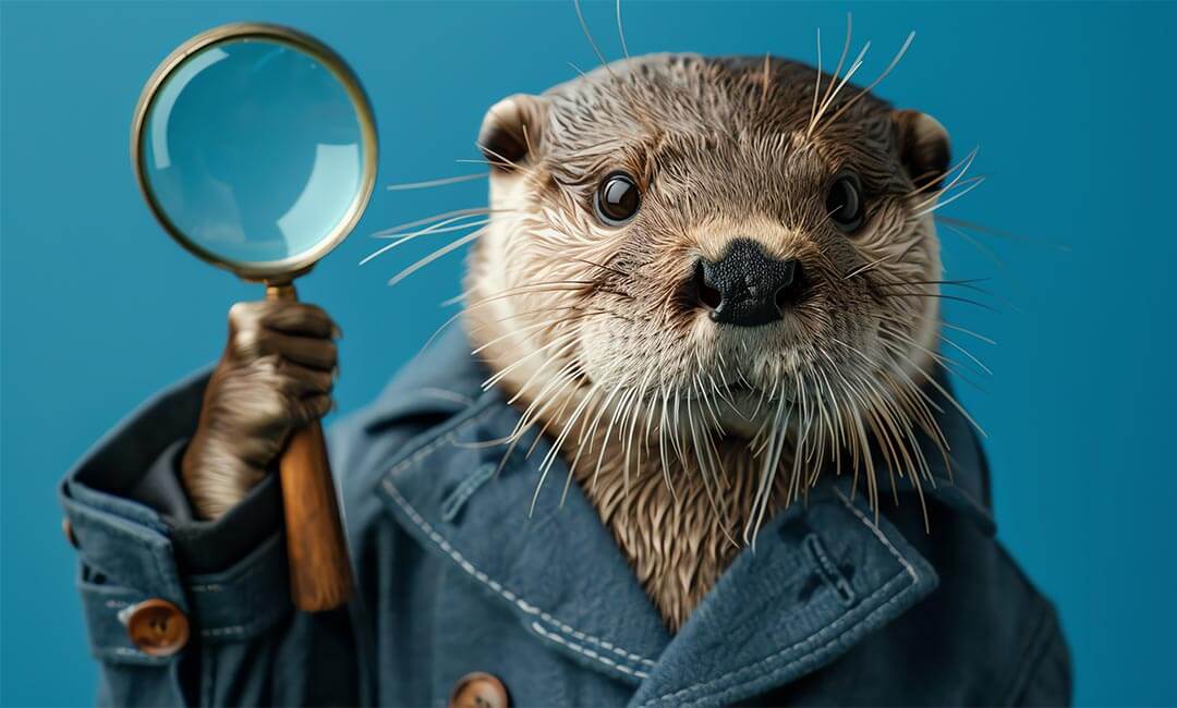 An otter detective holding up a magnifying glass.