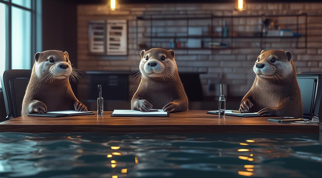 A team of office otters sitting around the desk at a compliance consulting firm.